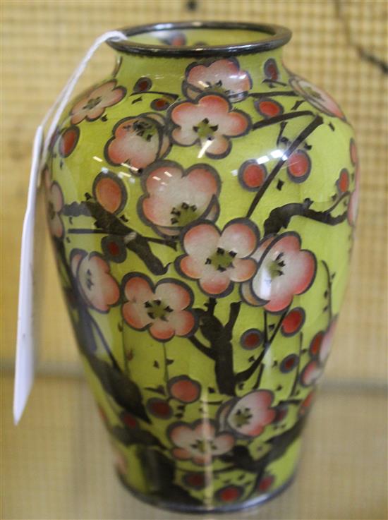 A Japanese plique a jour enamel baluster vase, c.1910-20, 9.5cm, hairline cracks(-)